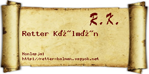 Retter Kálmán névjegykártya